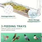 Indestructible Large Window Bird Feeder with Removable Seed & Water Tray, for Wild Birds with 4 Super Strong Adhesive Hooks + 4 5