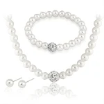 3 PCS Imitation Pearl Fireball Necklace Bracelet Earring Stud Jewelry Set Silver Color Crystal Stone Elegant Bridal Jewelry Gift 6