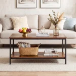 JHK 31IN Wood Coffee Table For Living Room 2-Tier Center Counter with Storage 50 lbs Capacity Anti-Slip Feet Modern Design 2