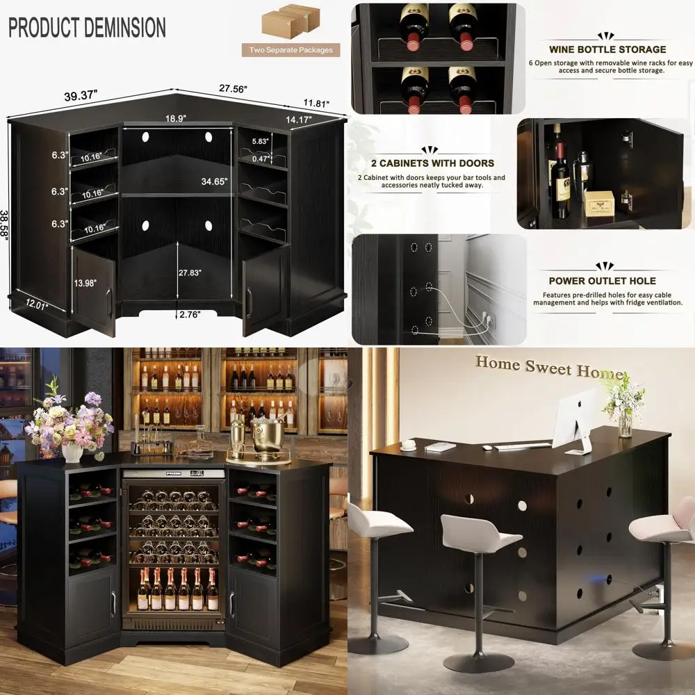 40 Black Oak Home Bar Cabinet with Mini Ridge, Wine Racks & Storage for Kitchen or Living Room 40 Black Oak Home Bar Cabinet with Mini Ridge, Wine Racks & Storage for Kitchen or Living Room