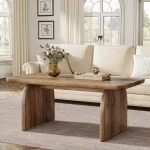 Tribesigns Farmhouse Rectangular Coffee Table, 47.24-Inch Engineered Wood Center Cocktail Tea Table with Sturdy Base 2