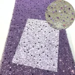 French Style Sequin Mesh Lace Fabric Pearl Bead Heavy Craft Tulle Soft Net For Sewing Women Luxury Dress Robe Trailing Trimming 5