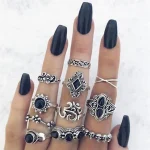 20Pcs Vintage Bohemia Black Rings Set For Women Men Mix Style Heart Love Flower Design Finger Jewelry Party Gifts 5