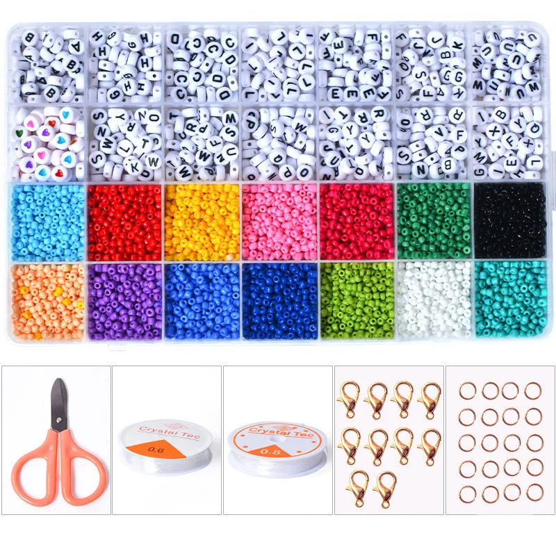 28 Cells 3mm Glass Rice DIY Beads Set Bracelet Making Kit For Kid Creative Necklaces With Letter Art And Craft Toys Girls Gift 28 Cells 3mm Glass Rice DIY Beads Set Bracelet Making Kit For Kid Creative Necklaces With Letter Art And Craft Toys Girls Gift