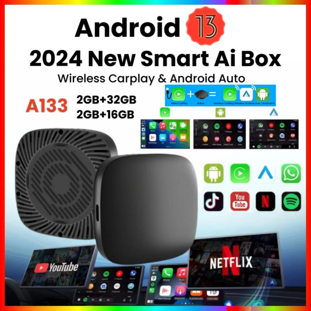 Carplay AI Box Android 13 Wireless Android Auto Smart TV Box For Youtube Netflix Toyota Mazda Hyundai Haval GMC Ford MG VW Kia Carplay AI Box Android 13 Wireless Android Auto Smart TV Box For Youtube Netflix Toyota Mazda Hyundai Haval GMC Ford MG VW Kia