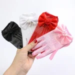 Short Children's Wedding Gloves Bow Knot Thin Lace Mesh Gloves Etiquette Dress Gloves Holiday Princess Birthday Party Gloves