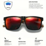 New Fashion Square Sunglasses - Wood Grain Spring Hinge, UV400 Unisex for Driving, Hiking & Travel 4