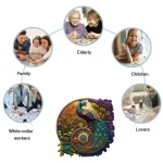Round Peacock Wooden Jigsaw Puzzle Irregular Animal Shaped Wooden Puzzle Adult Puzzle Toys Festival Gift For Friends and Family 4