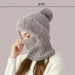 Winter Fleece Lined Knitted Hat with Ear Flaps, Windproof and Warm Hooded Neck Gaiter for Outdoor Cycling 2