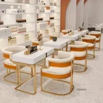 Luxury golden Dining Chairs wrought Iron Backrest Armchair Kitchen Home Bedroom Salon Makeup Chair Italian Dining Room Furniture 3