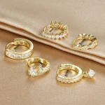 1PC 18K Gold Plated Stainless Steel Round Circle Earrings for Women Teens Cubic Zircon Star Leaf Hoop Earrings Piercing Jewelry 5