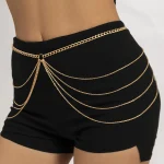IngeSight.Z Punk Multi-layer Tassel Hip High Waist Chain For Women Gold Color Metal Chain Waistband Party Dress Belts Accessorie 3