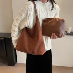 Autumn and Winter Vintage Women's Bag Large Capacity Suede Shoulder Bag Solid Color Simple Casual Commuter Bag Retro Handbags 2