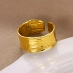 Minimalist Texture Stainless Steel Geometric Rings For Women Gold Color Opening Couple Ring Aesthetic Wedding Christmas Jewelry 3