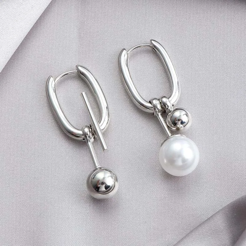 Fashion Metal Pearl U-Shaped Drop Earrings for Women Minimalist Silver Color Asymmetric Square Ear Buckle Jewelry Party Gifts Fashion Metal Pearl U-Shaped Drop Earrings for Women Minimalist Silver Color Asymmetric Square Ear Buckle Jewelry Party Gifts