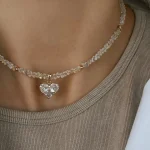 Fashion Vintage Sexy Zircon Heart Pendant Necklace For Women Female Boho Geometric Baroque Transparent Crystal Chain Jewelry 5