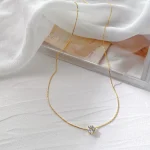 Stainless Steel Gold Plated Dainty Minimalist Zircon Charm Anti Tarnish Chain Round Clear Cz Stone Necklace for Women Jewelry 6