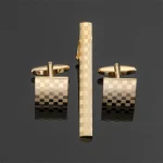 Copper square laser grid tie clip cufflink box set men's French shirt cufflink suit tie clip fashion jewelry gift wholesale 2