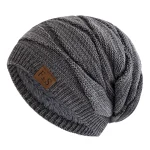 New Unisex Slouchy Winter Hats Warm Fleece Lined Beanie Cap Men Women Casual Label Decor Winter Mixed Color Knitted Hats 2