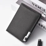 Black Faux Leather Slim Business-Style Wallet with Multiple Card Slots Credit Card & Driver's License Holder Geometric Design 3