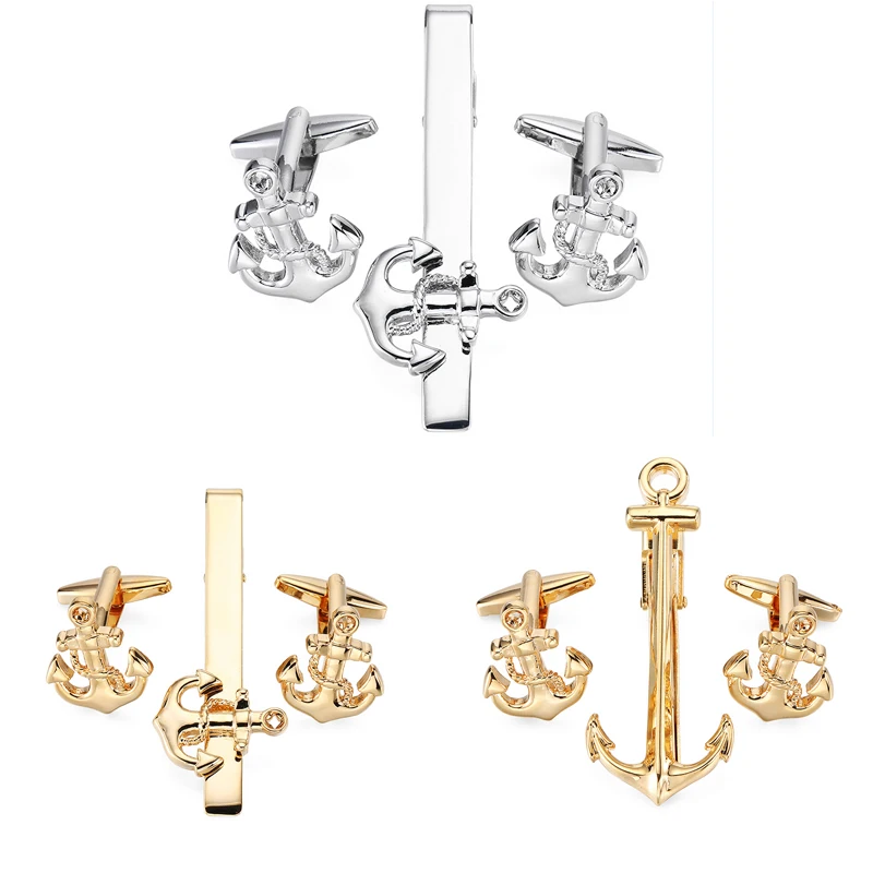 High quality men's French shirt cufflinks tie clips classic Luxury ship anchor button clips business suit accessories jewelry High quality men's French shirt cufflinks tie clips classic Luxury ship anchor button clips business suit accessories jewelry