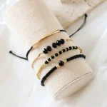 4Pcs/Set Fashion Black Glass Stone Bracelets For Women Boho Handmade Jewelry Accessories 3