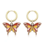Boho Retro Cute Sweet Colorful Butterfly Pendant Earrings Woman Stainless Steel Gold Color Hoop Earrings Girls Fashion Jewelry 3