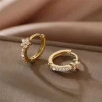 Fashion Stainless Steel Zircon Star Hoops Earrings For Women Vintage Crystal Zirconia Circle Earrings Punk Unisex Rock Jewelry 2