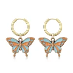 Boho Retro Cute Sweet Colorful Butterfly Pendant Earrings Woman Stainless Steel Gold Color Hoop Earrings Girls Fashion Jewelry 2