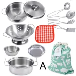 Children Metal Stainless Steel Material Pretend Play Food Kitchen Cookware Set Toy Mini Cooking Game Pot Shovel Kid Kitchen Toys 4