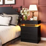 LIKIMIO Night Stand with Charging Station, Modern Nightstand with LED Light and Drawers, Bedside Tables/End Table for Bedroom 2