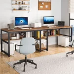 Tribesigns Two Person Desk with Bookshelf, 78.7 Computer Office Double Desk for Two Person, Rustic Writing Desk Workstation 4
