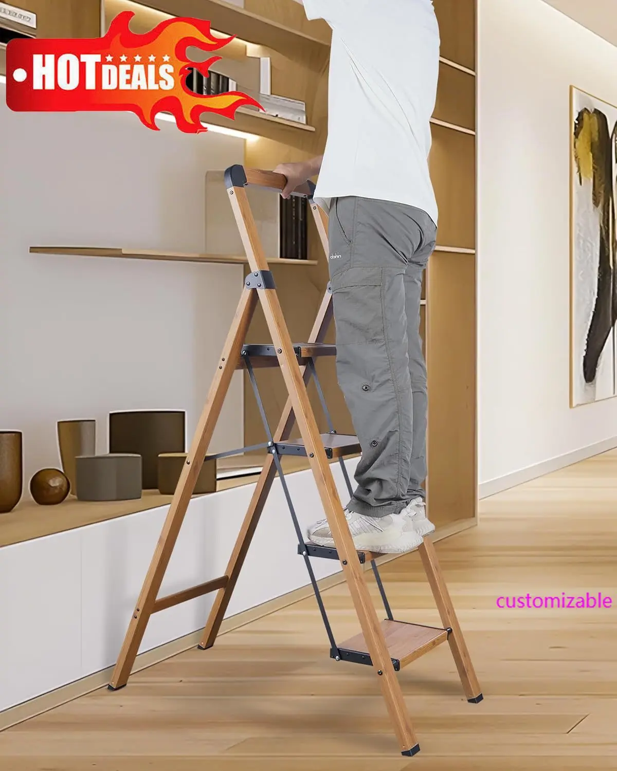 Step Ladder Woodgrain Finish Aluminum Folding Step Stool 3 Step Stairs,Portable Sturdy for Home & Kitchen Office 330 lbs Step Ladder Woodgrain Finish Aluminum Folding Step Stool 3 Step Stairs,Portable Sturdy for Home & Kitchen Office 330 lbs