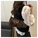 PU Leather Baguette Bag: Two-Pocket Top Handle & Shoulder Bag for Women | 2025 Fall/Winter Solid Color Y2K Vintage Style 5