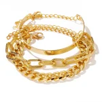 Bohemian Metal Chain Bracelet Set For Women Geometric Gold Color Thick Link Chain Open Bangle Female Fashion Jewelry 5