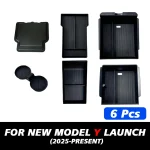 1/2/3/4/6/7/8pcs For Tesla New Model Y 2025 Launch Juniper ABS with Silicone Non-slip Mat Console & Armrest Storage Box Watercup 4