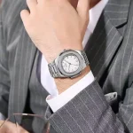 2024 Luxury Fashion Casual Men Watches Big Dial Silver Stainless Steel Calendar Quartz Wristwatch Classic Top Brand Male Clock 4