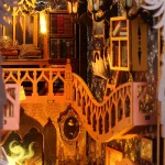DIY Book Nook Insert Kits Wooden Doll House Building Kit Magic House Casa Bookend With LED Lights Bookshelf Home Decoration Gift 2