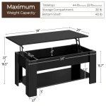 Wooden Coffee Table, Lift Top Coffee Table with Large Hidden Storage Shelf, Lift Tabletop Dining Tables for Living, Customized 3
