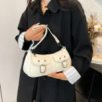 PU Leather Baguette Bag: Two-Pocket Top Handle & Shoulder Bag for Women | 2025 Fall/Winter Solid Color Y2K Vintage Style 2