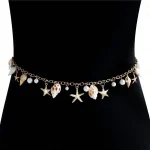 Bohemian Summer Beach Shell Waist Chain, Imitation Pearl Starfish Conch Jewelry,Seaside Waist Accessory for Women 2