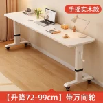 Adjustable Overbed Laptop Desk with Wheels | Bedroom Furniture Rolling Computer Table | Hand Crank Solid Wood Desk 5