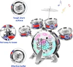 Mini Jazz Drum Set 6 Drums with Stool Musical Instruments Toy Birthday Gift for Beginners Boys Girls (with LED Light) 4