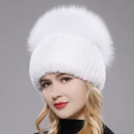 2026 New Style Women Real Genuine Fox Fur Beanies Hat Girls Natural Real Rex Rabbit Fur Skullies Cap Knit Winter Real Fur Hats 3