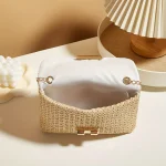Woven Straw Handwoven Women's Shoulder Bag, Fashion Solid Color Crossbody Purse with Lock Closure 5