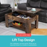 Lift Top Coffee Table with Hidden Storage, Wooden Design for Living Room or Office, Brown, 39.4 Inches 4