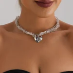 Fashion Heart Beaded Necklace for Women Boho Elegant Irregular Crystal Chain Y2K Choker Exquisite Party Gift Jewelry Accessories 2