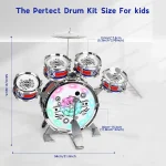 Mini Jazz Drum Set 6 Drums with Stool Musical Instruments Toy Birthday Gift for Beginners Boys Girls (with LED Light) 6