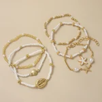 Vintage Seed Bead Stacked Bracelet Set Starfish Shell Embellishment Bracelets Elegant Women's Summer Beach Party Ideal Jewelry 4