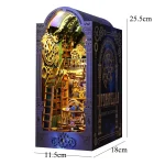 DIY Book Nook Shelf Insert Kit 3D Wooden Puzzle Doll House Assembly Building Model Bookends With Furniture LED Light Xmas Gifts 6